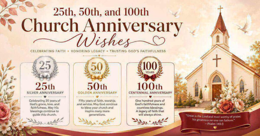 25th, 50th, and 100th Church Anniversary Wishes